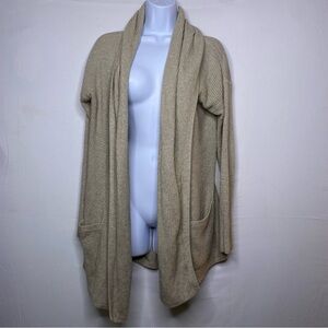 McDUFF Cashmere Cotton Blend Open Front Cardigan in Oatmeal Oversized Small